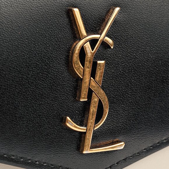 Saint Laurent Uptown Black & Crema Bos Taurus YSL Compact Wallet - Picture 6 of 13